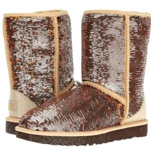 UGG Boots Size 7 Shoes Sequin Short Booties Gold Silver Glitter Sparkle